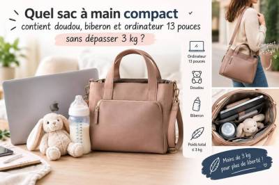 Quel sac à main compact contient doudou, biberon et ordinateur 13 pouces sans dépasser 3 kg